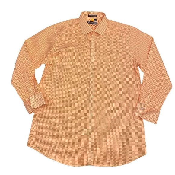 Stacy Adams White‎ with Orange Polkadot Long Sleeve Button Down Shirt Size 16 - Picture 1 of 12